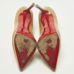 Pre Owned حذاء كعب عالي كريستيان لوبوتان بيج لامع جلد براءة ابتكار بيغال بلاتو مقاس 37.5