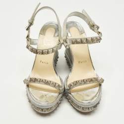 Pre Owned صندل كريستيان لوبوتان نيو دوبليس جلد ذهبي ميتالك سير كاحل نعل روكي سميك مقاس 37