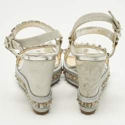 Pre Owned صندل كريستيان لوبوتان نيو دوبليس جلد ذهبي ميتالك سير كاحل نعل روكي سميك مقاس 37