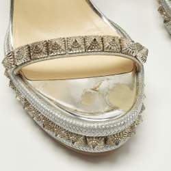 Pre Owned صندل كريستيان لوبوتان نيو دوبليس جلد ذهبي ميتالك سير كاحل نعل روكي سميك مقاس 37