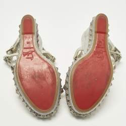 Pre Owned صندل كريستيان لوبوتان نيو دوبليس جلد ذهبي ميتالك سير كاحل نعل روكي سميك مقاس 37