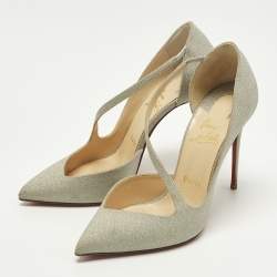 Pre Owned حذاء كعب عالي كريستيان لوبوتان دورسيه قفز غليتر فضي مقاس 38