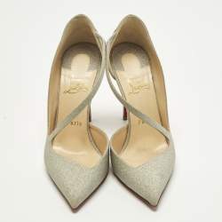 Pre Owned حذاء كعب عالي كريستيان لوبوتان دورسيه قفز غليتر فضي مقاس 38