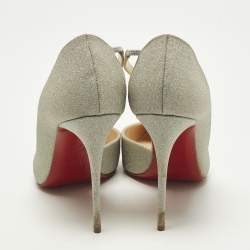 Pre Owned حذاء كعب عالي كريستيان لوبوتان دورسيه قفز غليتر فضي مقاس 38