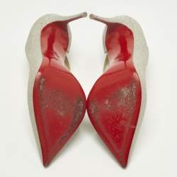 Pre Owned حذاء كعب عالي كريستيان لوبوتان دورسيه قفز غليتر فضي مقاس 38