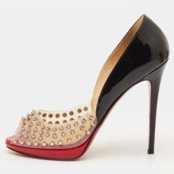 مملوكة مسبقًا Christian Louboutin Engin Size 41 Black Patent Leather and PVC Spikes Peep Toe Pumps