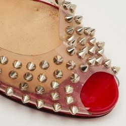 مملوكة مسبقًا Christian Louboutin Engin Size 41 Black Patent Leather and PVC Spikes Peep Toe Pumps