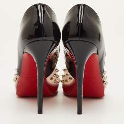 مملوكة مسبقًا Christian Louboutin Engin Size 41 Black Patent Leather and PVC Spikes Peep Toe Pumps