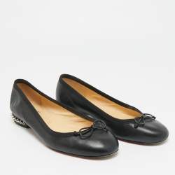Pre Owned Christian Louboutin La massine Size 36.5 Black Leather Ballet Flats