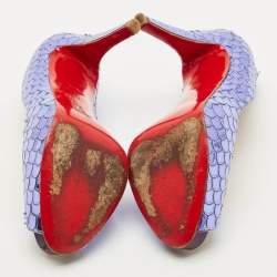 Pre Owned Christian Louboutin Poseidon Size 36.5 Purple Scaled Leather Peep Toe Pumps