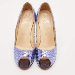 Pre Owned Christian Louboutin Poseidon Size 36.5 Purple Scaled Leather Peep Toe Pumps