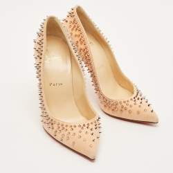 Pre Owned حذاء كعب عالي كريستيان لوبوتان إسكاربك جلد مدبوغ بيج مقاس 37