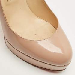 Pre Owned الحذاء ذو الكعب العالي كريستيان لوبوتان جلد لامع بيج مع نعل سميك مقاس 38.5