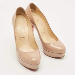 Pre Owned الحذاء ذو الكعب العالي كريستيان لوبوتان جلد لامع بيج مع نعل سميك مقاس 38.5