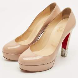 Pre Owned الحذاء ذو الكعب العالي كريستيان لوبوتان جلد لامع بيج مع نعل سميك مقاس 38.5