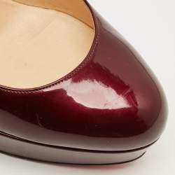 Pre Owned حذاء كعب عالي كريستيان لوبوتان بيانكا جلد برغندي لامع نعل سميك مقاس 38