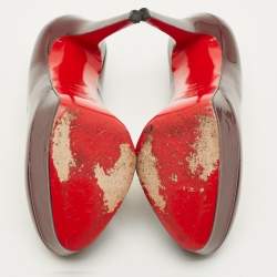 Pre Owned حذاء كعب عالي كريستيان لوبوتان بيانكا جلد برغندي لامع نعل سميك مقاس 38