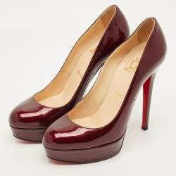 Pre Owned حذاء كعب عالي كريستيان لوبوتان بيانكا جلد برغندي لامع نعل سميك مقاس 38