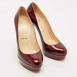 Pre Owned حذاء كعب عالي كريستيان لوبوتان بيانكا جلد برغندي لامع نعل سميك مقاس 38