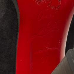 Pre Owned Christian Louboutin Crest Embroidered Size 37 Black Suede Ankle Length Boots