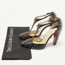 Pre Owned حذاء كعب عالي كريستيان لوبوتان غولدستراب مسامير جلد اسود مقاس 37.5