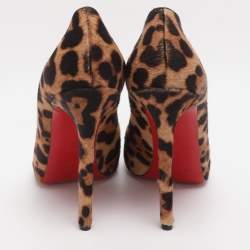 Pre Owned Christian Louboutin Maryl Size 38.5 Beige/Brown Leopard Calf Hair Peep Toe Pumps