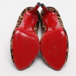 Pre Owned Christian Louboutin Maryl Size 38.5 Beige/Brown Leopard Calf Hair Peep Toe Pumps