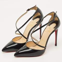 مملوكة مسبقًا Christian Louboutin Cross Blake Size 38 Black Patent Leather D'orsay Pumps