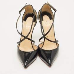 مملوكة مسبقًا Christian Louboutin Cross Blake Size 38 Black Patent Leather D'orsay Pumps