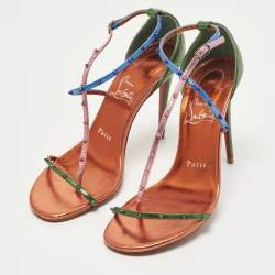 Pre Owned صندل كريستيان لوبوتان ريوجانا جلد متعدد الألوان بسيور للكاحل مقاس 36.5