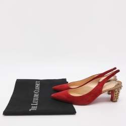 مملوكة مسبقًا Christian Louboutin Lemer Size 37 Red Suede Slingback Pumps