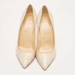 مملوكة مسبقًا حذاء كعب عالي كريستيان لوبوتان سو كيت جلد لامع بيج مقاس 35