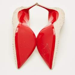 مملوكة مسبقًا حذاء كعب عالي كريستيان لوبوتان سو كيت جلد لامع بيج مقاس 35