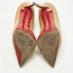 مملوكة مسبقًا حذاء كعب عالي كريستيان لوبوتان بيغال بلاتو جلد لامع بيج مقاس 38