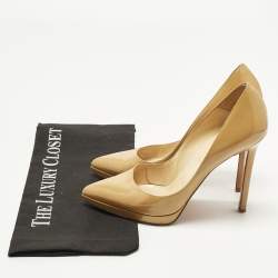 مملوكة مسبقًا حذاء كعب عالي كريستيان لوبوتان بيغال بلاتو جلد لامع بيج مقاس 38