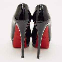 Pre Owned Christian Louboutin Lady Peep Size 37 Black Patent Leather Platform Pumps