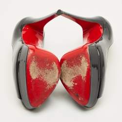 Pre Owned Christian Louboutin Lady Peep Size 37 Black Patent Leather Platform Pumps