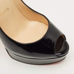 Pre Owned Christian Louboutin Lady Peep Size 37 Black Patent Leather Platform Pumps