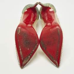 مملوكة مسبقًا حذاء كعب عالي كريستيان لوبوتان مزخرف كريستال مرصع فوليس جلد و شبكة ذهبي مقاس 38.5