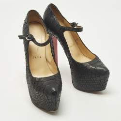 مملوكة مسبقًا حذاء كعب عالي كريستيان لوبوتان لادي داف ماري جين سويدي أسود مقاس 40