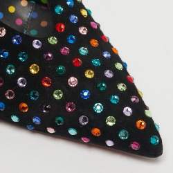 مملوكة مسبقًا حذاء كعوب كريستيان لوبوتان فيريفيه ستراس بوم كريستال متعدد الألوان شاموا أسود مقاس 38.5