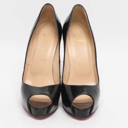 Pre Owned Christian Louboutin Very Prive Size 38 Black Patent Leather Peep Toe Pumps