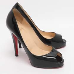 Pre Owned Christian Louboutin Very Prive Size 38 Black Patent Leather Peep Toe Pumps