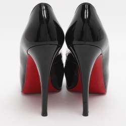 Pre Owned Christian Louboutin Very Prive Size 38 Black Patent Leather Peep Toe Pumps