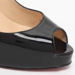 Pre Owned Christian Louboutin Very Prive Size 38 Black Patent Leather Peep Toe Pumps