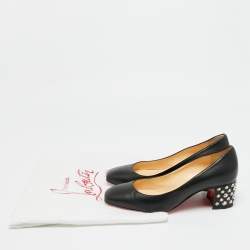 مملوكة مسبقًا Christian Louboutin Donna Size 39 Black Leather Spike Block Heel Pumps