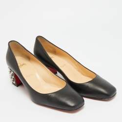 مملوكة مسبقًا Christian Louboutin Donna Size 39 Black Leather Spike Block Heel Pumps