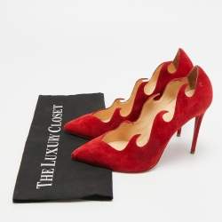 Pre Owned حذاء كعب عالي كريستيان لوبوتان أولافاغ سويدي أحمر مقاس 38.5