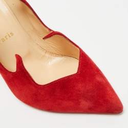 Pre Owned حذاء كعب عالي كريستيان لوبوتان أولافاغ سويدي أحمر مقاس 38.5