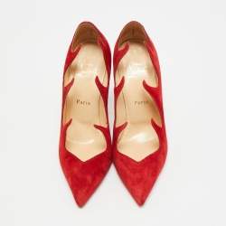 Pre Owned حذاء كعب عالي كريستيان لوبوتان أولافاغ سويدي أحمر مقاس 38.5